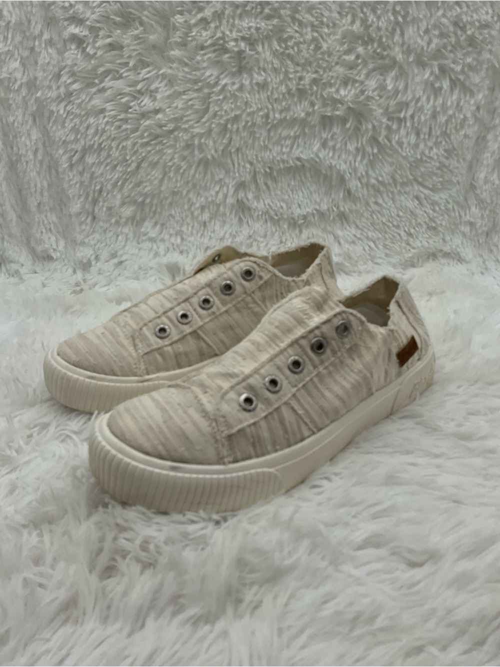 Blowfish Malibu Slip-Ons Size 9 Cream Canvas Striped Casual Shoe